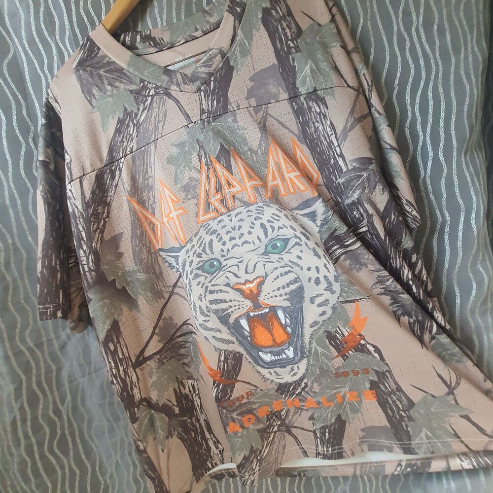 Def Leppard Adrenalize Jersey Shirt Large Camo Retro 1993 Tour Band Tee